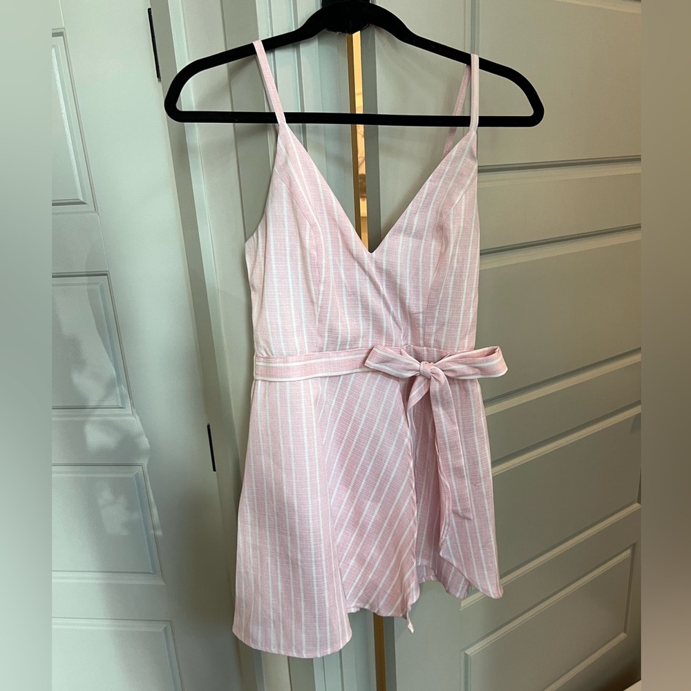 Mini Striped Romper Dress in Pink and White